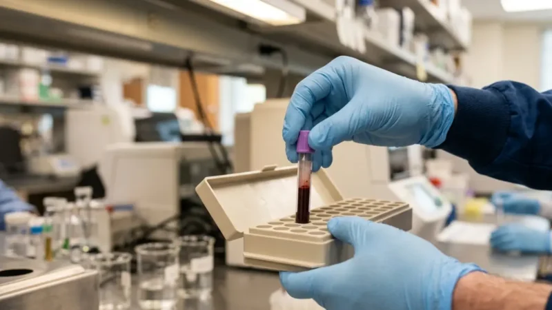 TSH Levels Chart article showing a realistic thyroid blood test being prepared in a medical laboratory