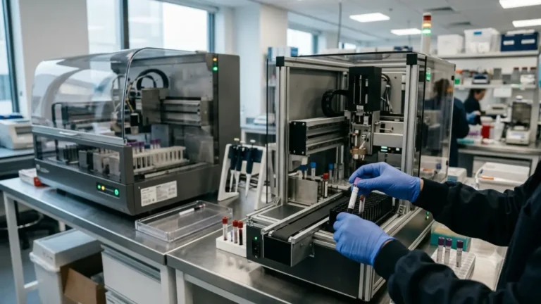 TSH Reference Range showing different laboratory testing platforms processing blood samples