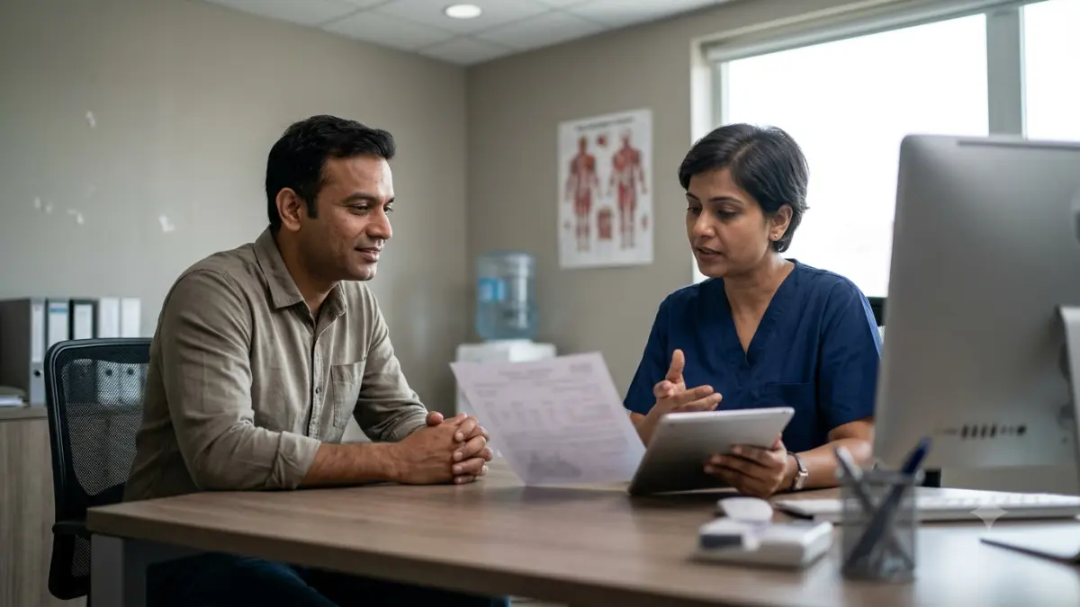 Dangerous TSH levels being evaluated during a clinical consultation about thyroid test results