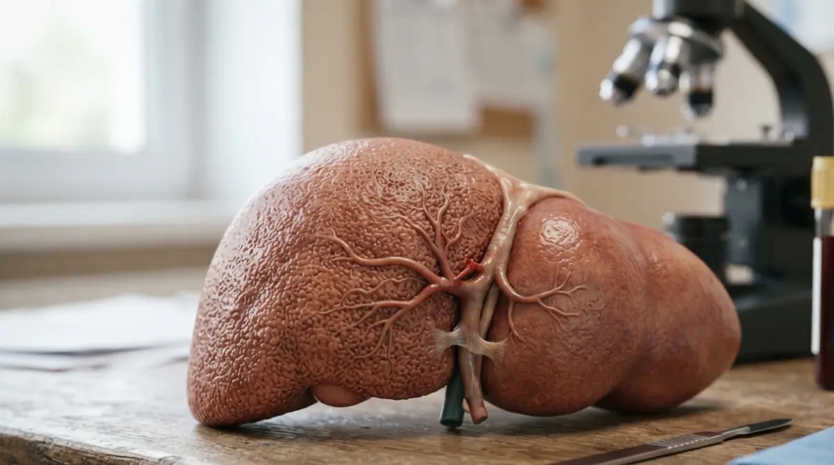 “Medical concept showing liver cells releasing liver enzymes into bloodstream”