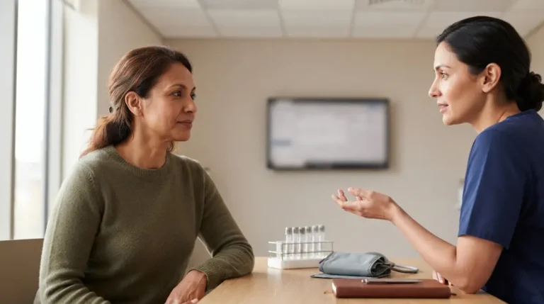Autoimmune Hepatitis ALT blood test consultation with a clinician explaining liver testing to a patient
