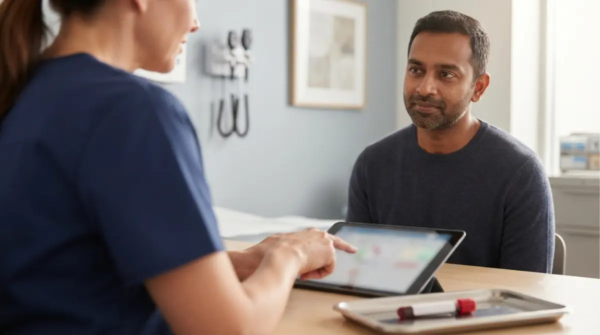 Autoimmune Hepatitis ALT liver enzyme blood test being explained by a health professional in a clinic