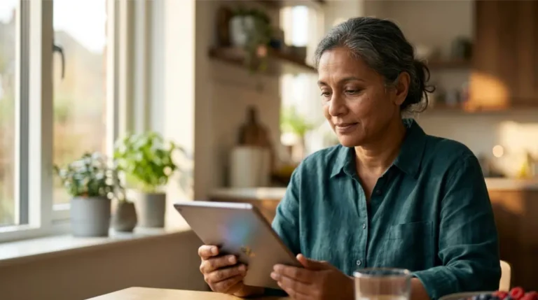 Adult at home considering diabetes care and liver Enzymes health.