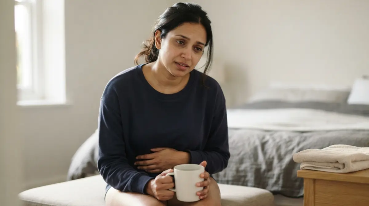 Tired adult experiencing nausea and abdominal discomfort linked to possible Liver Damage