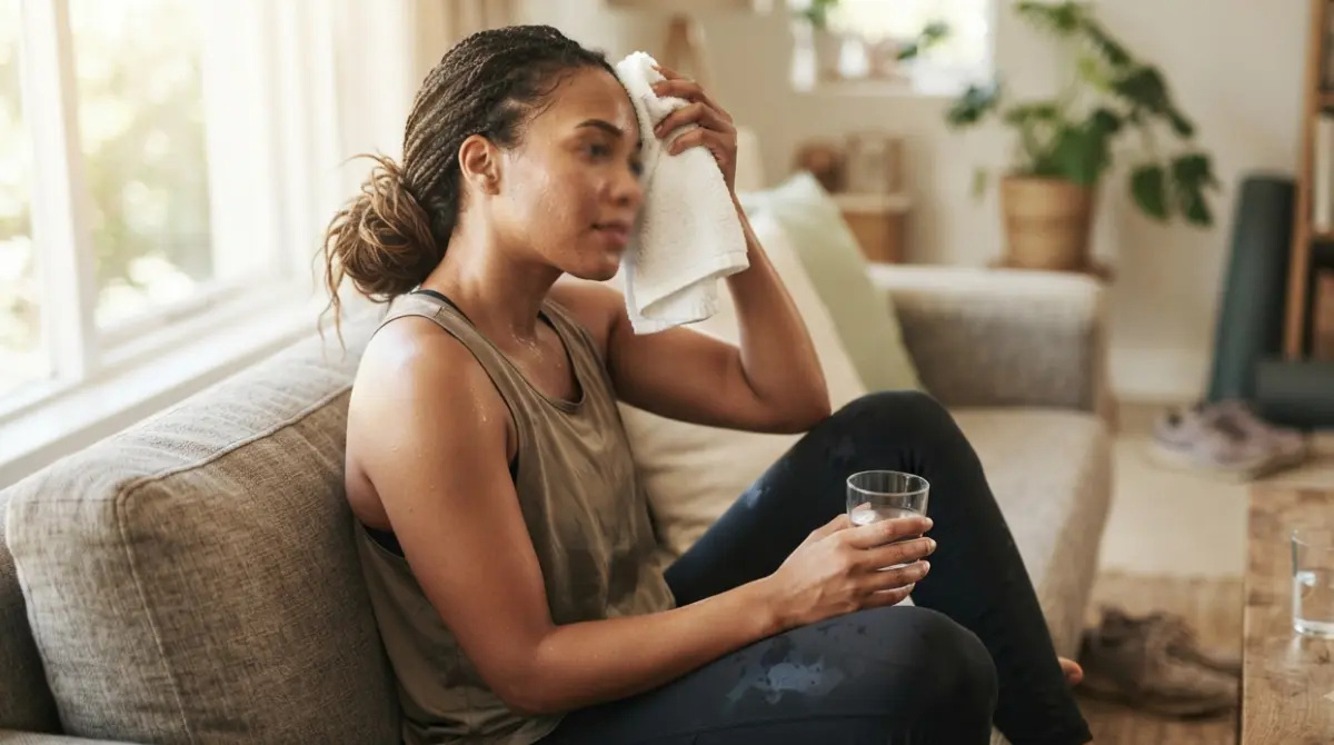 Person resting after exercise at home with supplements nearby, showing factors that can affect ALT Liver Function test results