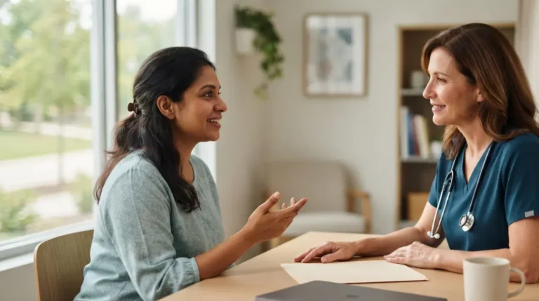 Person reviewing lab results with a clinician in a bright clinic, calm and reassuring — Questions