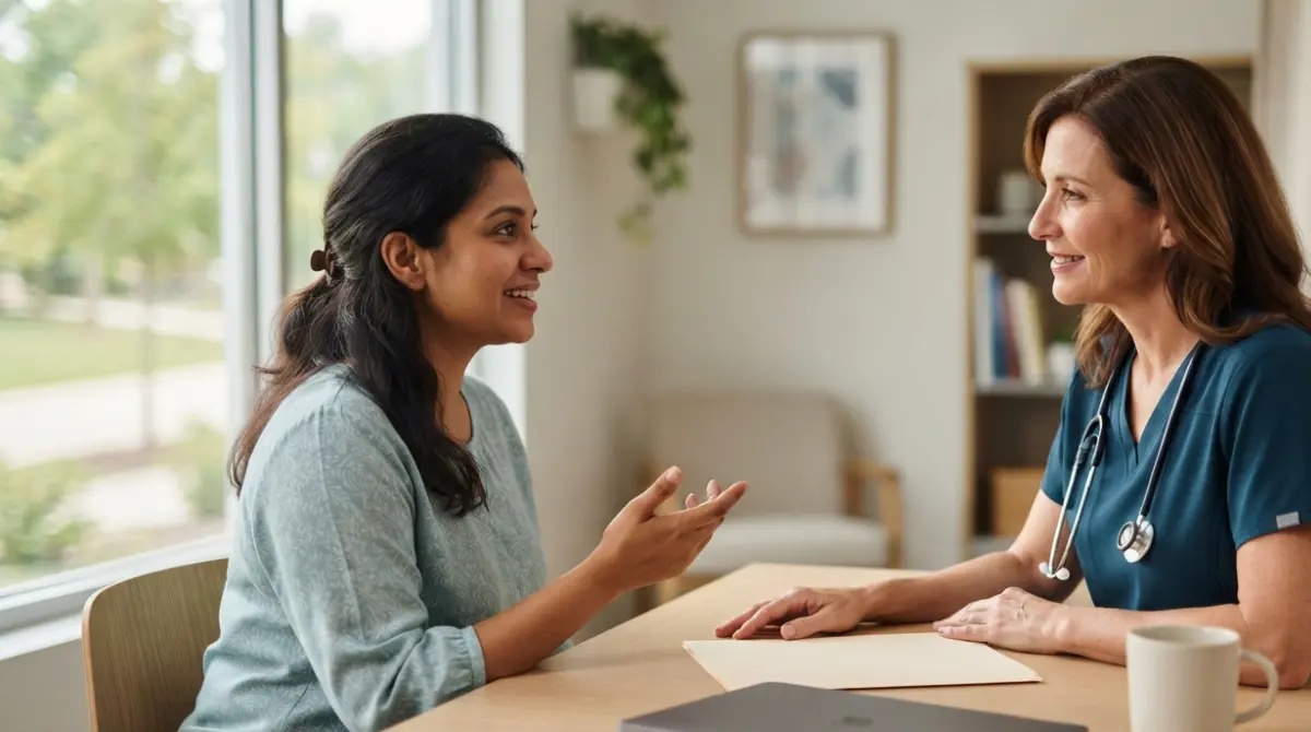 Person reviewing lab results with a clinician in a bright clinic, calm and reassuring — Questions