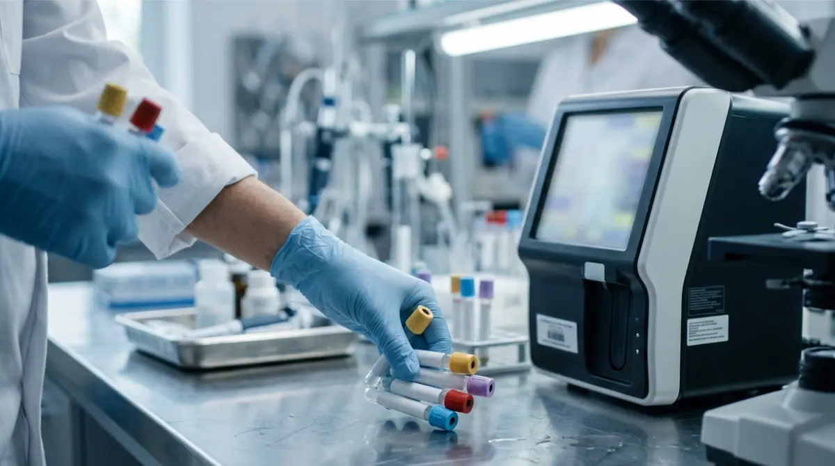 Laboratory blood samples representing the AST, ALT and platelet values used in a FIB-4 Above 1.3 calculation