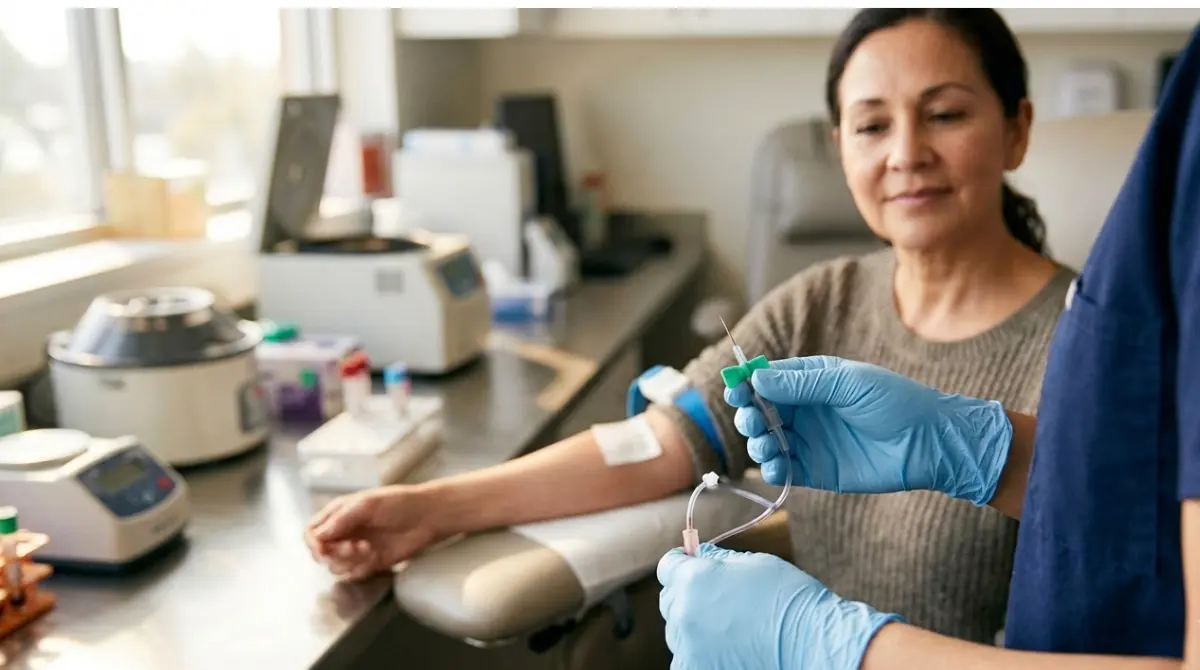 Healthcare professional preparing a routine blood draw to evaluate AST and ALT liver enzymes