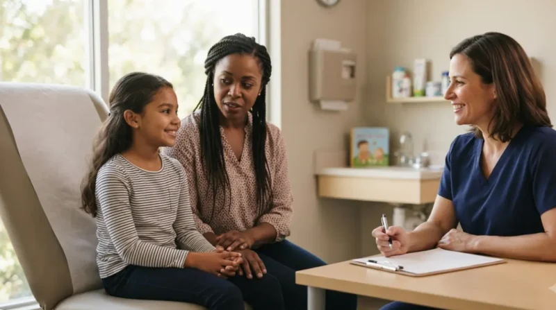 High ALT in Children: parent discussing a child's blood test follow-up with a pediatrician