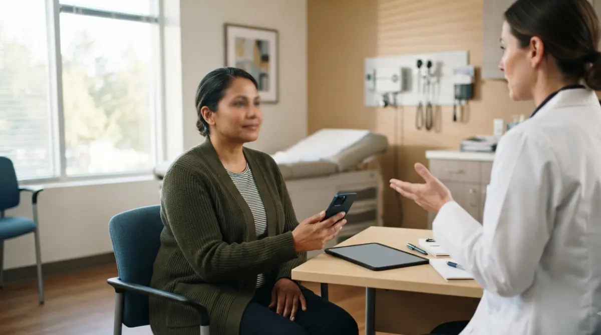 Doctor discussing a high ALT Liver Function blood test result with a patient in a clinic