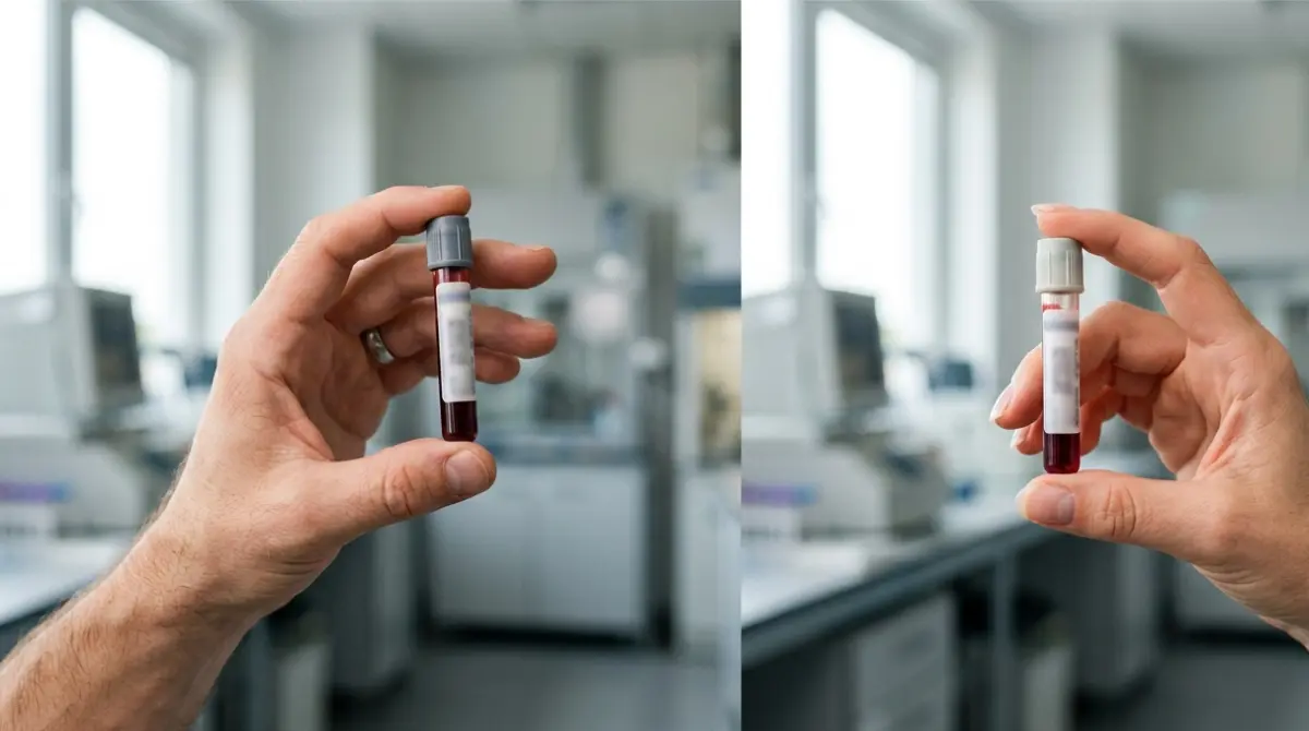 Liver Enzyme ALT healthy ranges for men and women shown with blood sample vials