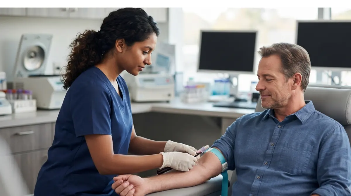 Health professional drawing a blood sample for Liver Disease liver function testing