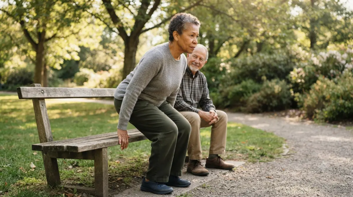 Older adult practicing balance and leg strength in a park after a Low ALT Level result