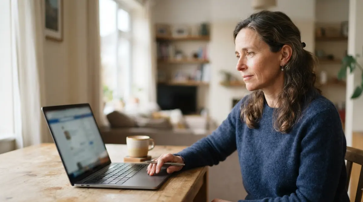 Adult reviewing an unreadable health portal after a Low ALT Level result at home