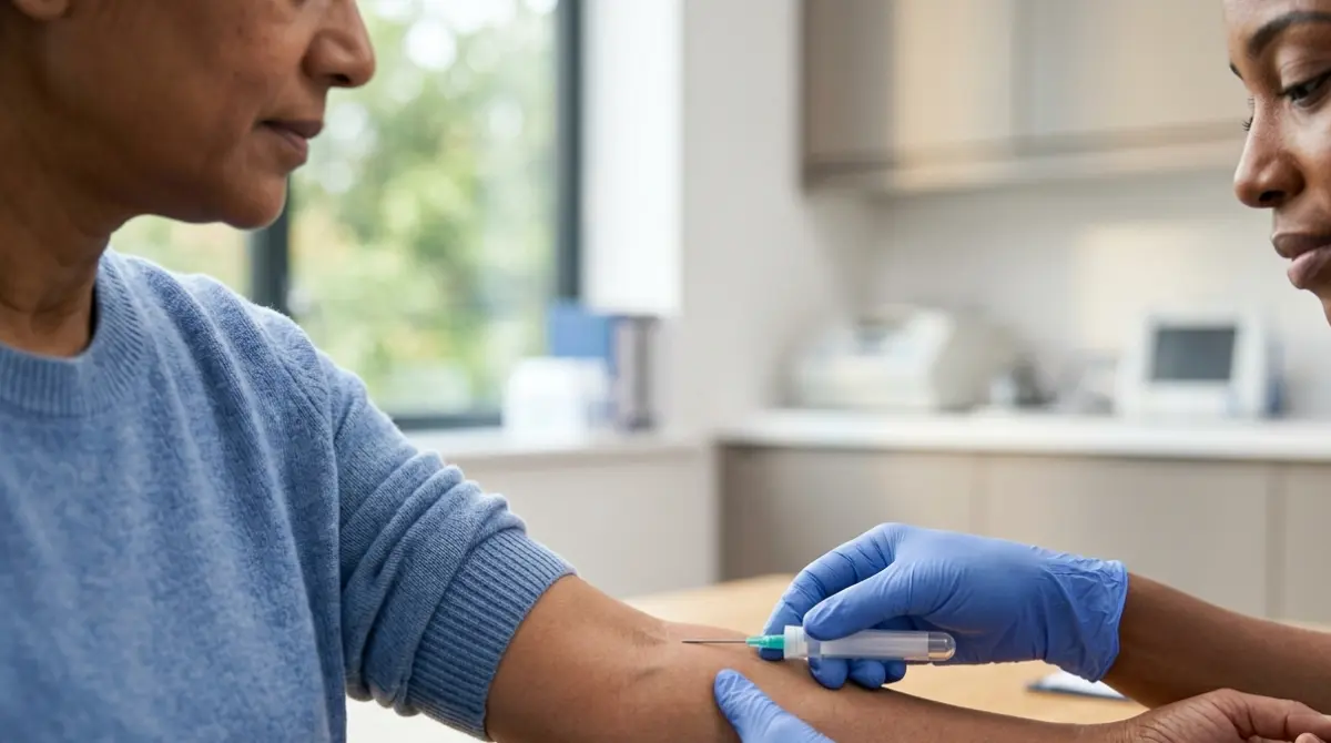Routine blood draw used to check liver Enzymes in a clinic.
